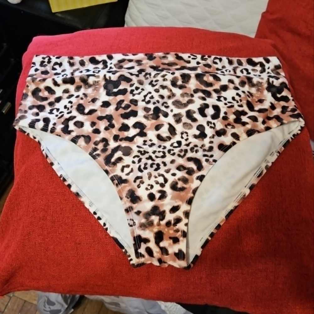 Time and Tru High Rise Cheetah Swim Bottom